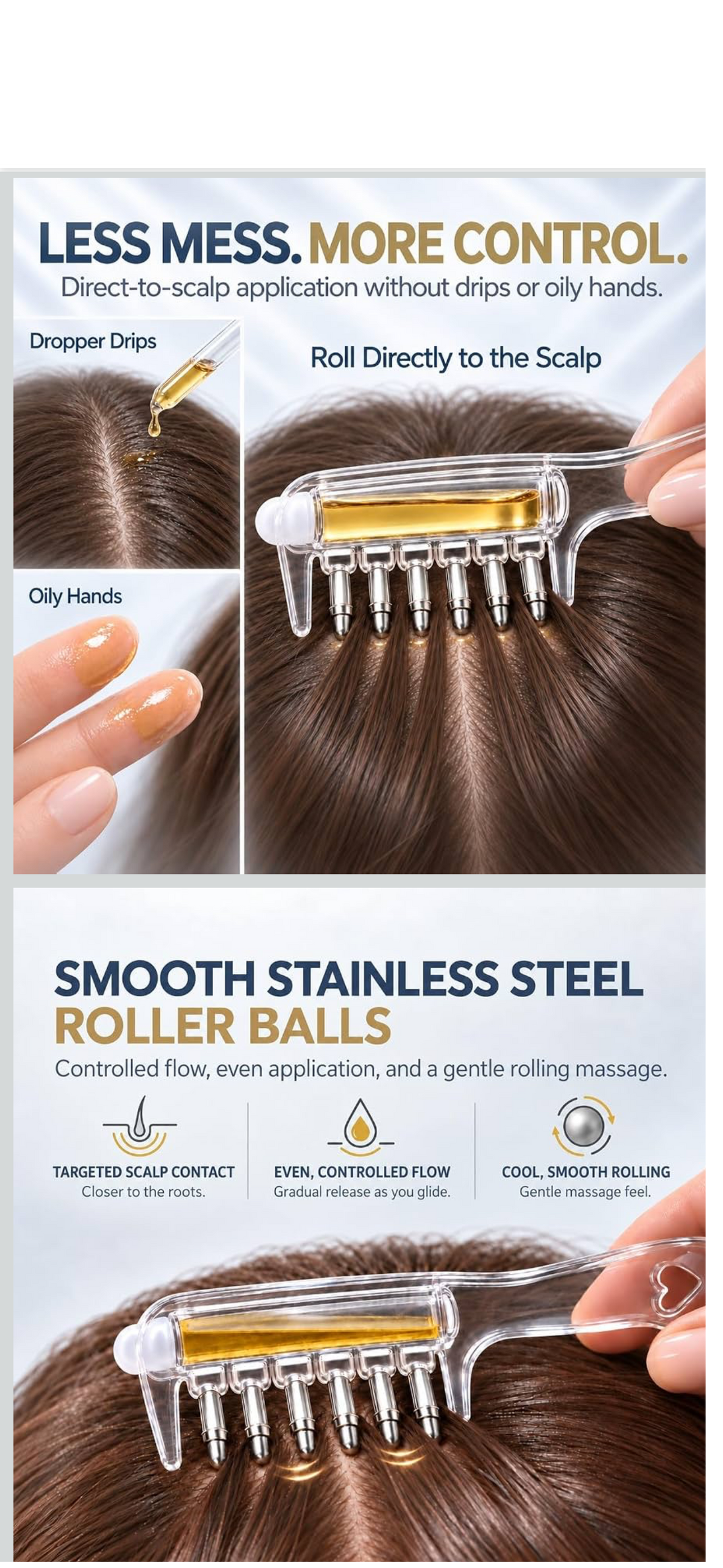 Scalp Oil Applicator Comb Set With Stainless Steel Roller balls