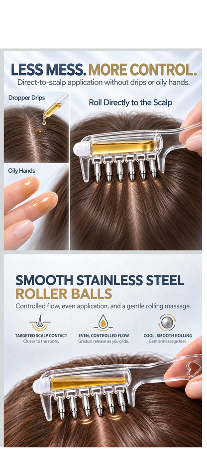 Scalp Oil Applicator Comb Set With Stainless Steel Roller balls