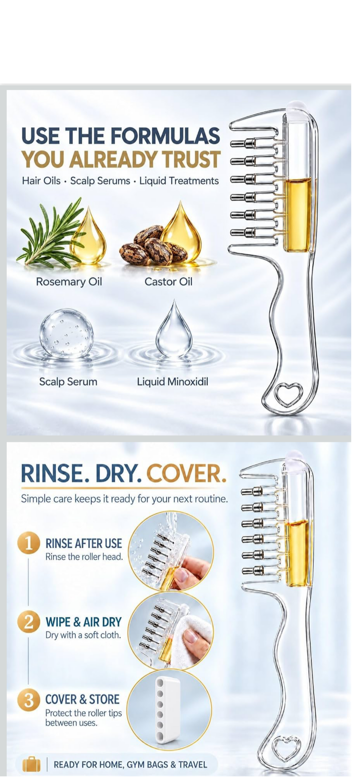 Scalp Oil Applicator Comb Set With Stainless Steel Roller balls