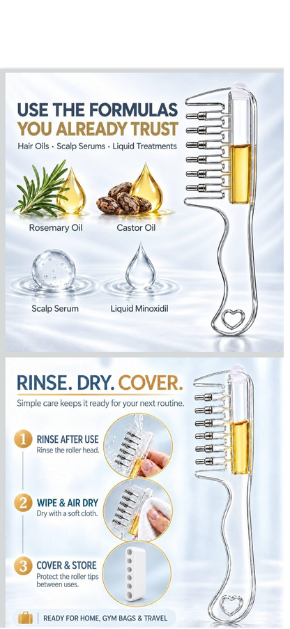 Scalp Oil Applicator Comb Set With Stainless Steel Roller balls